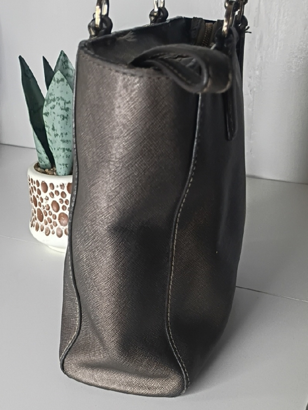 Coach Madison Saffiano Mini North South Tote Bronze Purse Bag - Picture 7 of 16